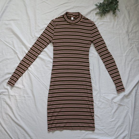 AMERICAN APPAREL Stripe 2x1 Mock Neck Rib Dress M - Picture 2 of 11